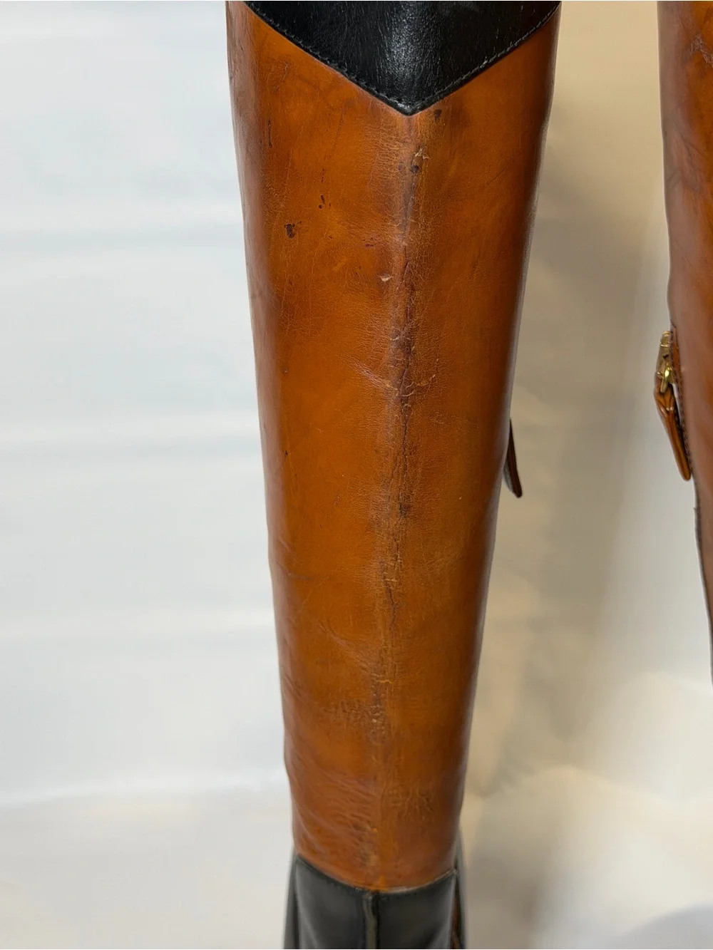 Vintage Dolce & Gabbana Black & Tan Leather Pointed Toe Knee High Boots IT 36 6